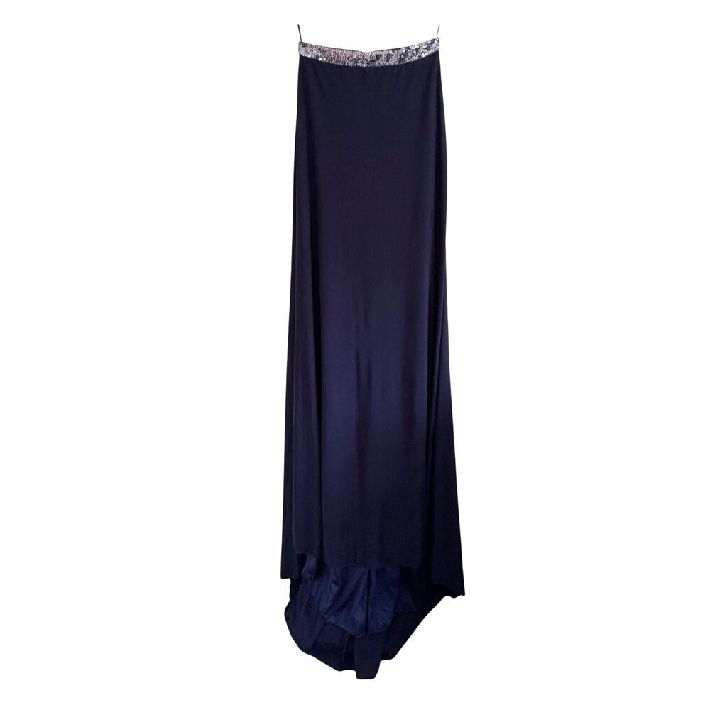 Vintage 1970s Midnight Blue Qiana Jersey Sequin Strapless Prom Gown